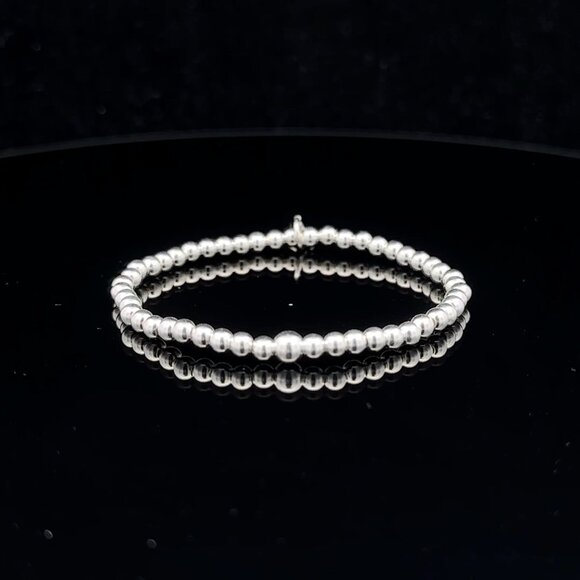 925 Sterling Silver Beaded Stretch Stacking Bracelet Minimalist - Picture 1 of 6